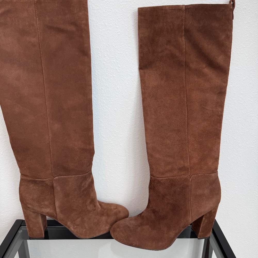J MCLAUGHLIN Camila Cognac Brown Suede Tall Knee High Boots Size 9.5